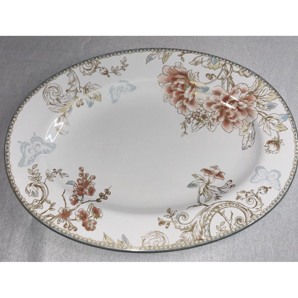 222 Fifth ZOE WHITE Oval‎ LARGE Serving Platter 14" x 10.25" Floral